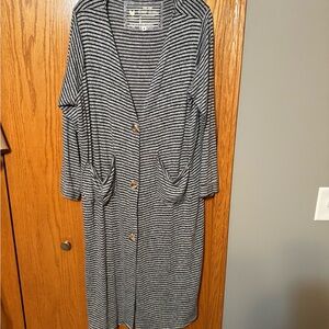 Striped Long Cardigan with Pockets